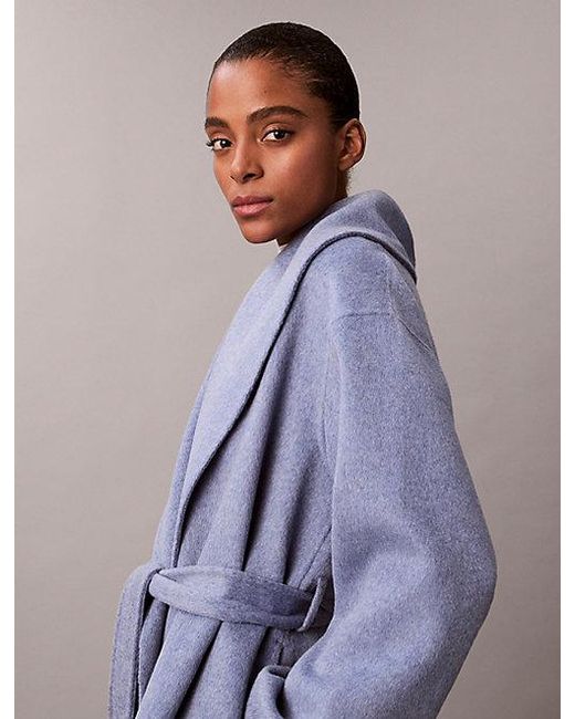 Calvin Klein Purple Double Faced Wool Blend Shawl Collar Coat
