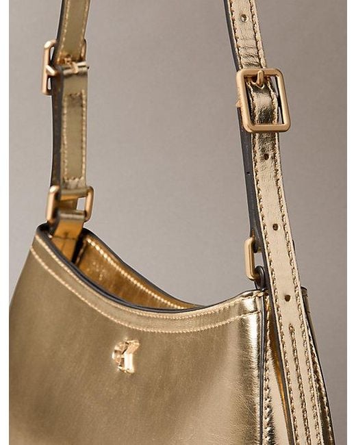 Calvin Klein Kleine Metallic Schoudertas Met Monogram in het Natural