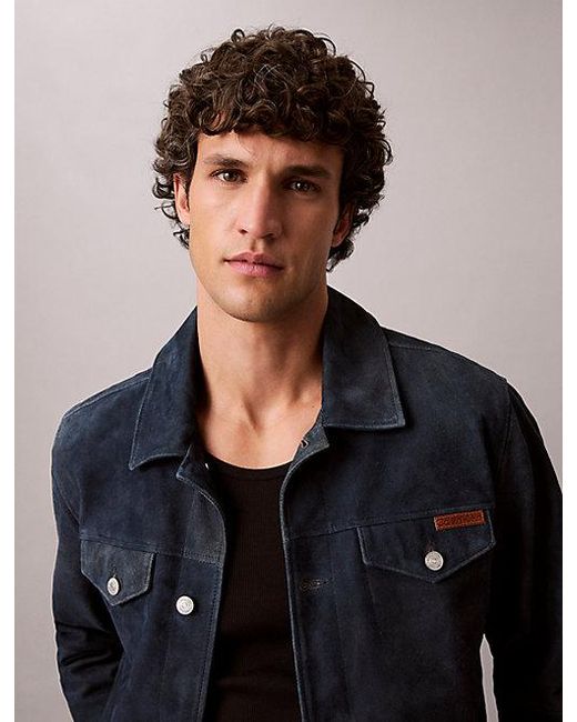 Calvin Klein Black Suede Leather 90S Trucker Jacket for men