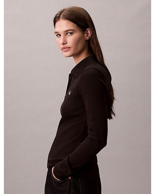 Calvin Klein Black Jeans Woven Monologo Rib Collared Top