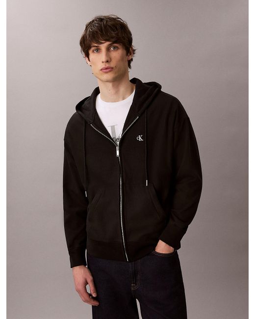 Calvin Klein Gray Relaxed Monogram Zip-Up Hoodie for men