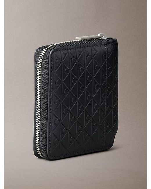 Calvin Klein Black Embossed Allover Monogram Zip Bifold Wallet for men