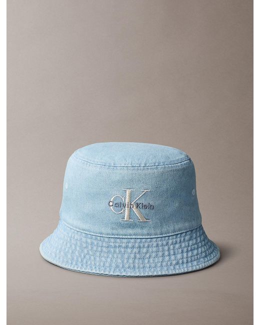 Calvin Klein Blue Denim Embroidered Monogram Bucket Hat for men