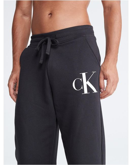 Calvin Klein Blue Monogram Logo Fleece Joggers for men