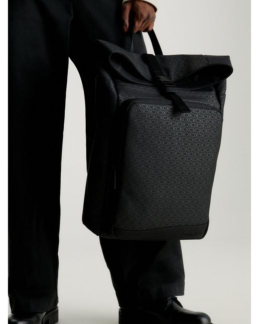 Calvin Klein Black Logo Roll-top Backpack for men