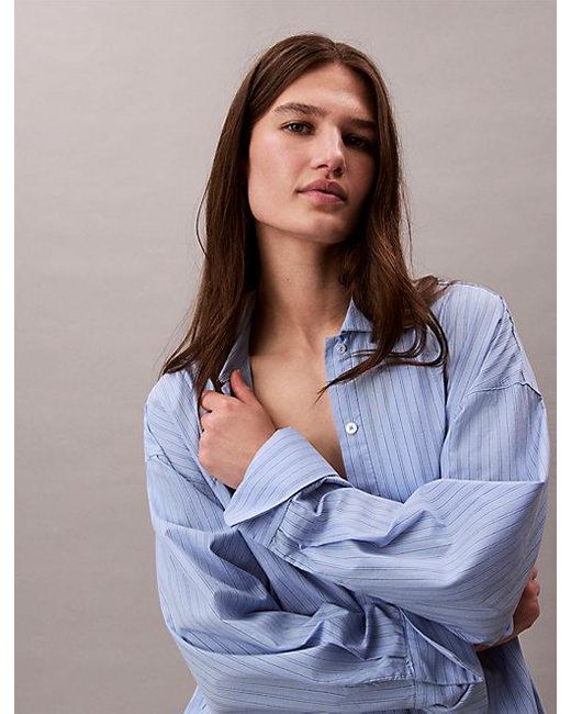 Calvin Klein Blue Pyjama-Button-Down-Hemd Aus Baumwolle-Popeline