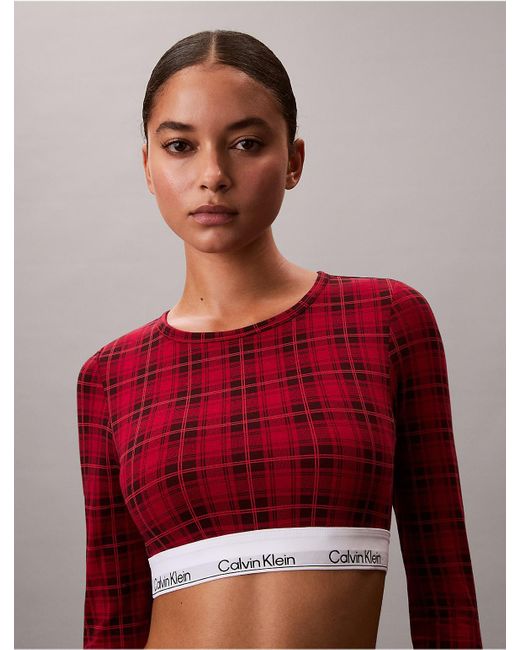 Calvin Klein Red Icon Cotton Modal Lightly Lined Long Sleeve Tee Bralette