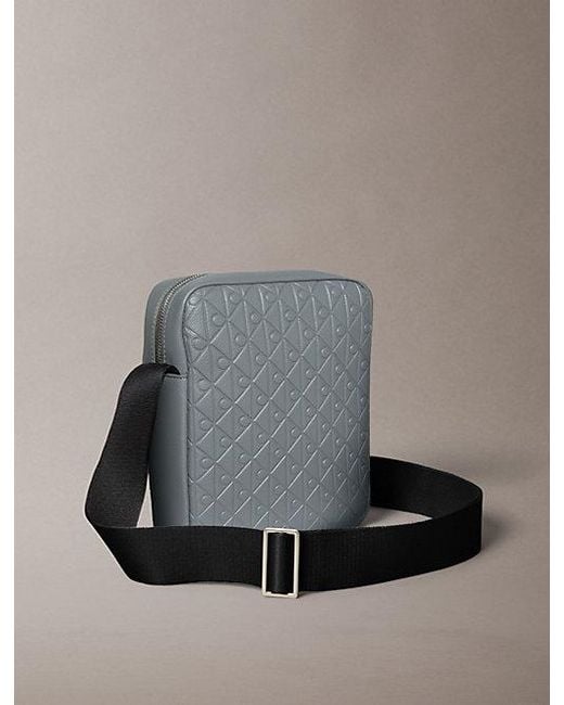 Calvin Klein Gray Embossed Emblem Logo Reporter Bag for men