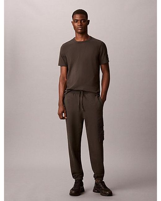 Calvin Klein Brown Cotton Terry Cargo Joggers for men
