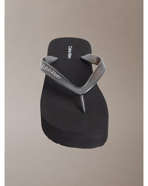 Calvin Klein Gray Pearlised Platform Flip Flops
