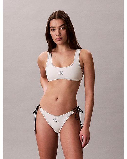 Calvin Klein White Tie Side Bikini Bottoms Ck Monogram