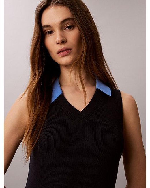 Calvin Klein Black Jeans Cotton Knit Sleeveless Polo Dress