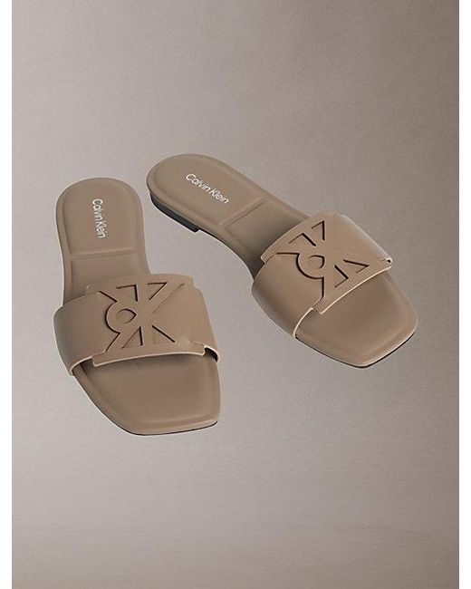 Calvin Klein Gray Ck Provence Leather Square Toe Flat Sandals