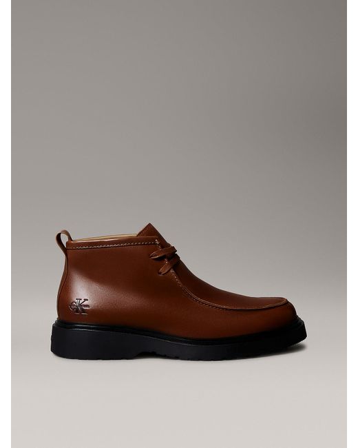 Calvin Klein Brown Smooth Leather Lug Sole Desert Boots for men