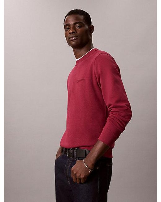 Calvin Klein Red Cotton Fleece Embossed Sweatshirt for men