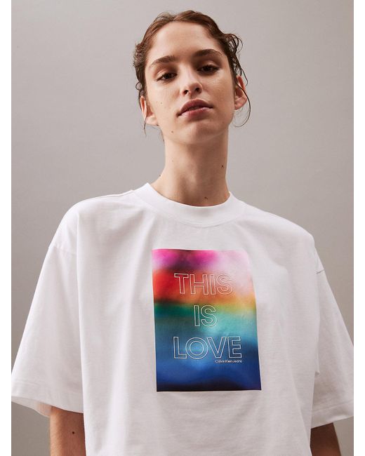 Calvin Klein White Unisex Boxy Logo T-shirt - Pride