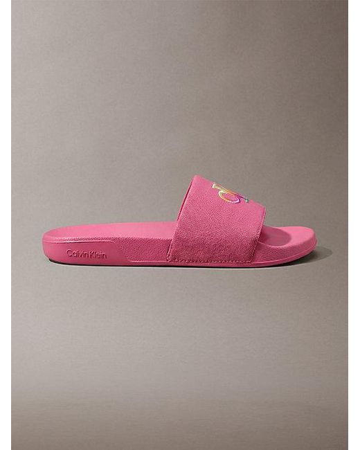 Calvin Klein Pink Canvas Contoured Logo Sliders Pride