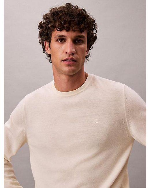 Calvin Klein Klassieke Merinowollen Trui in het Natural voor heren