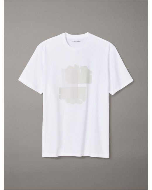 Calvin Klein White Flower Overlay Logo Graphic Crewneck T-shirt for men