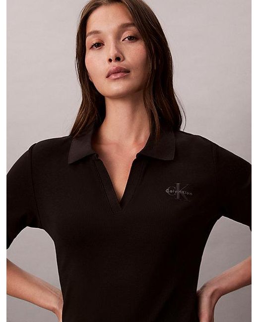 Calvin Klein Brown Jeans Slim Ribbed Cotton Polo Dress