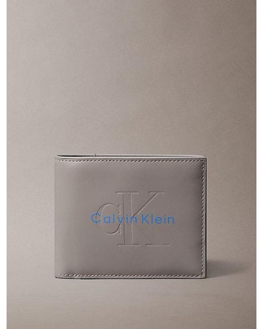 Calvin Klein Gray Embossed Monologo Bifold Wallet for men