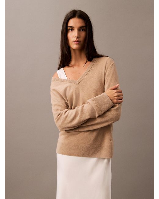 Calvin Klein Brown Cashmere V-Neck Sweater