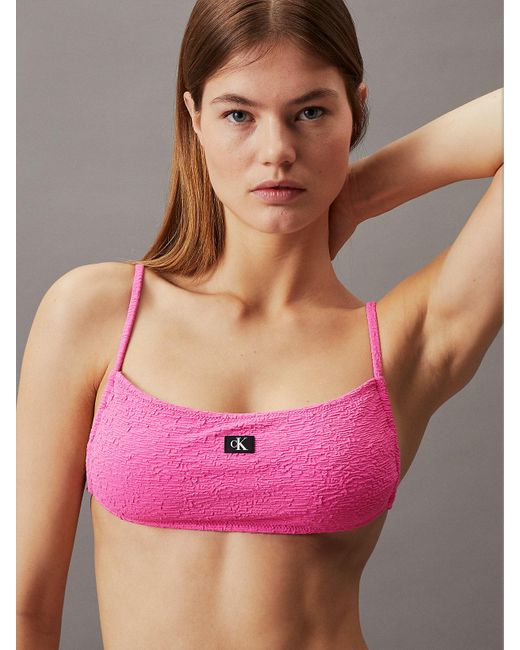 Calvin Klein Pink Bandeau Bikini Top - Ck Monogram Texture