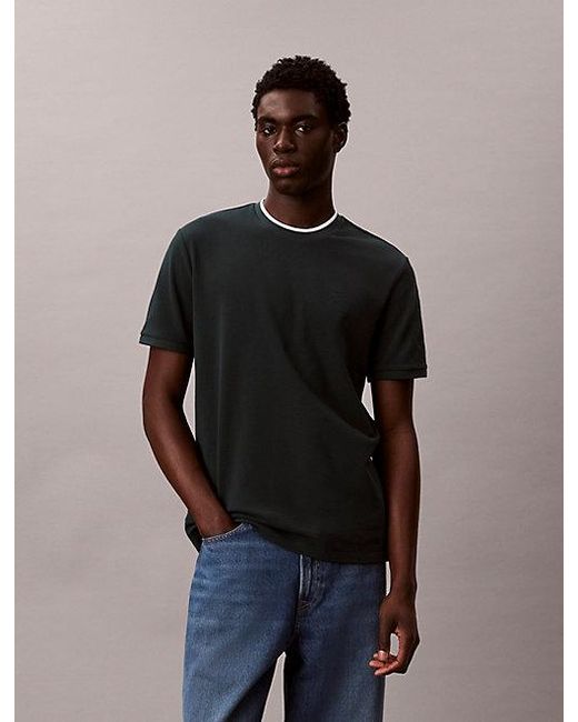 Calvin Klein Blue Cotton Piqué Tipped Collar T-Shirt for men
