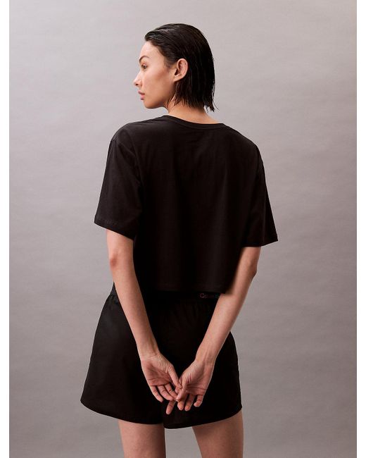 Calvin Klein Black Boxy Cropped Pyjama Top