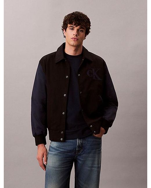 Calvin Klein Blue Jeans Nylon Cotton Varsity Bomber Jacket for men