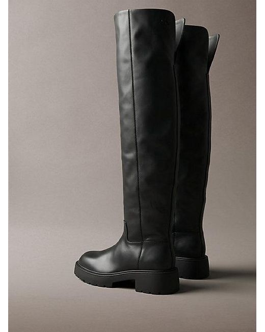 Calvin Klein Black Ck Bold Leather Over The Knee Boots
