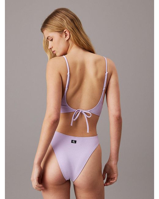 Calvin Klein Purple Cut Out Swimsuit - Ck Monogram Texture