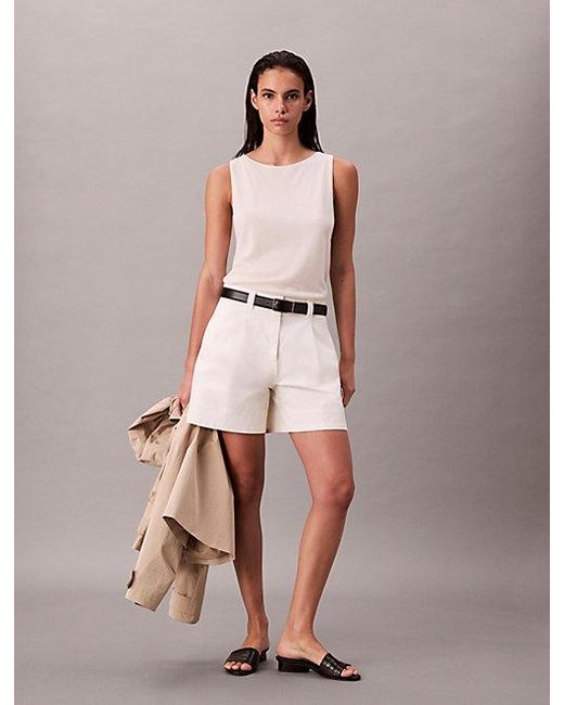 Calvin Klein Natural Pleated Bermuda Shorts
