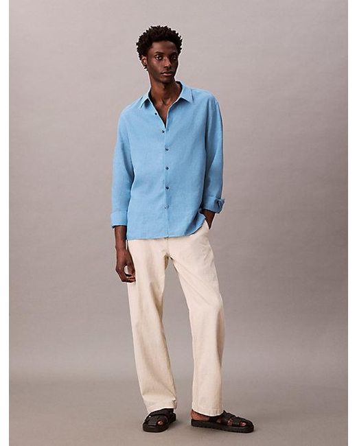 Calvin Klein Blue Linen Blend Shirt for men