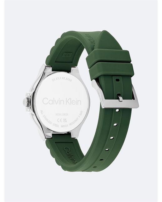 Calvin Klein Green Textured Monogram Logo Dial Silicone Strap Watch for men