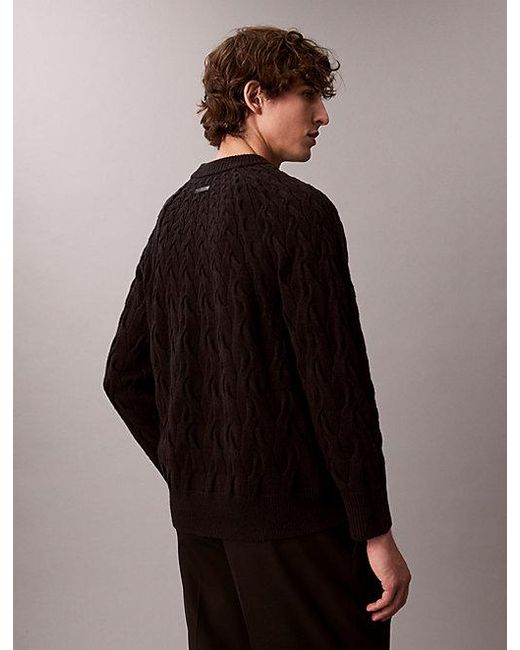 Calvin Klein Black Lambswool Blend Cable Knit Crewneck Jumper for men