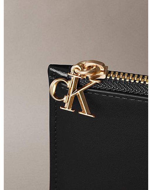 Calvin Klein Gray Leather Rfid Monogram Charm Cardholder