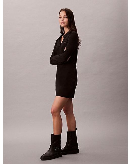 Calvin Klein Brown Jeans Slim Ribbed Cotton Polo Dress