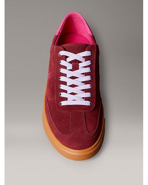Calvin Klein Red Suede Signature Logo Trainers