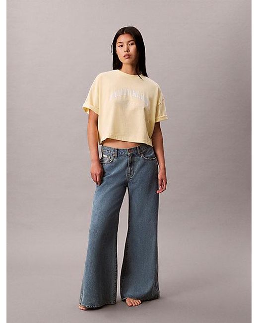 Calvin Klein Blue Jeans Cropped Varsity Logo T-Shirt