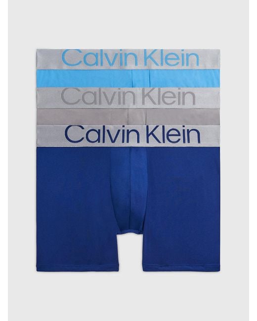 Calvin Klein Blue 3 Pack Boxer Briefs - Steel Micro for men