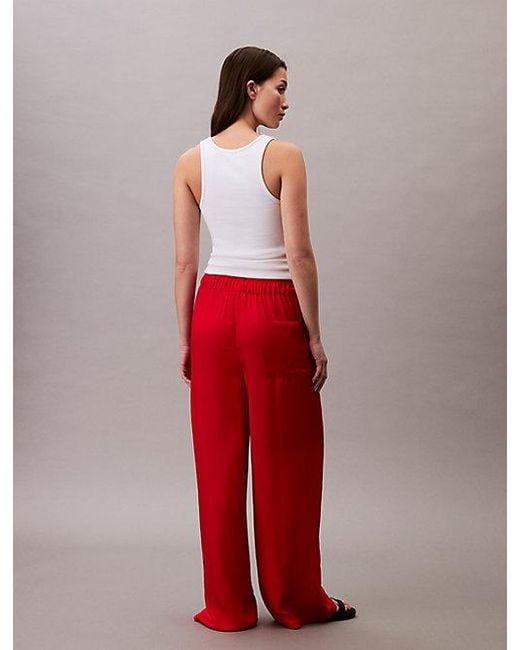 Calvin Klein Viscose Broek Met Wijde Pijp in het Red