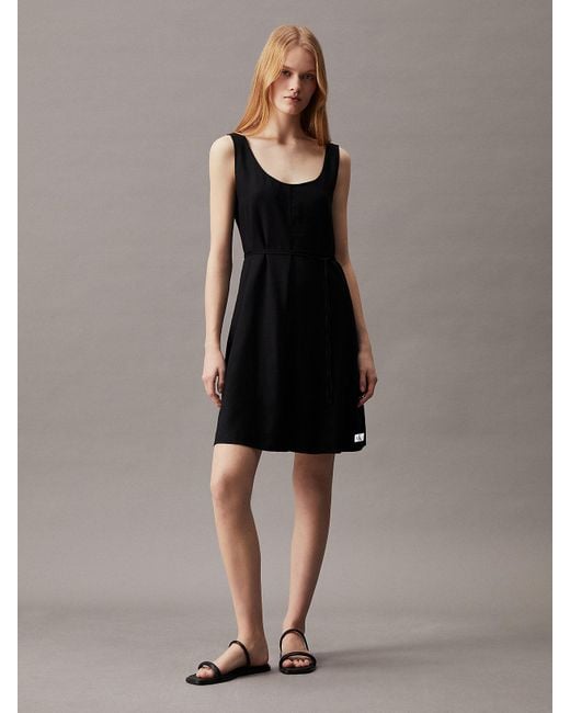 Calvin Klein Black Soft Twill Tie Waist Dress