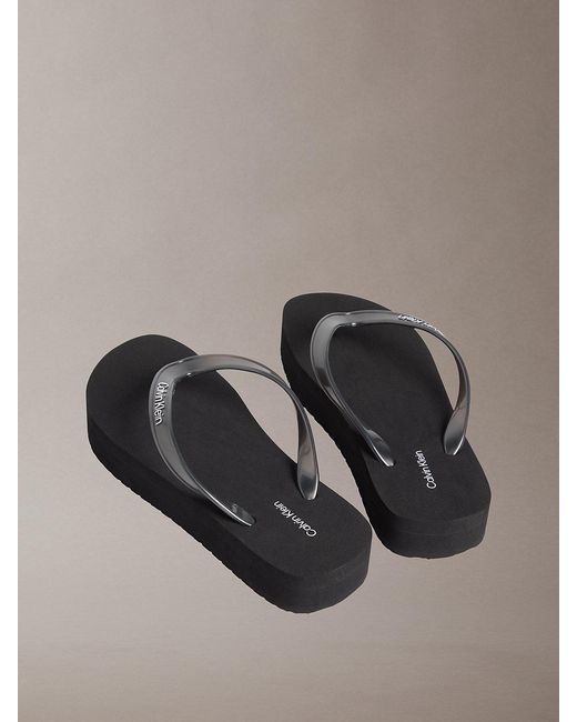 Calvin Klein Gray Pearlised Platform Flip Flops