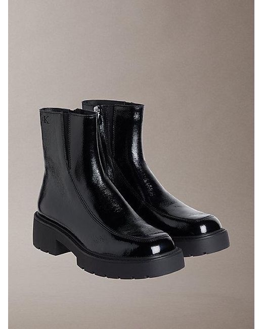Calvin Klein Black Jeans Leather Chunky Heeled Zip Boots