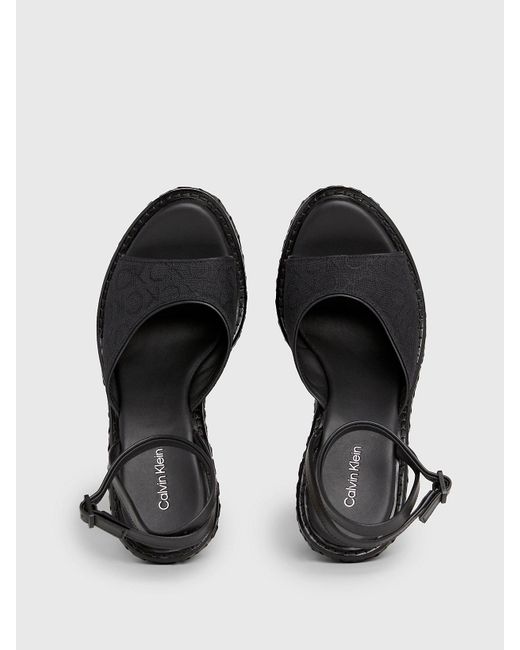 Calvin Klein Black Logo Espadrille Wedge Sandals
