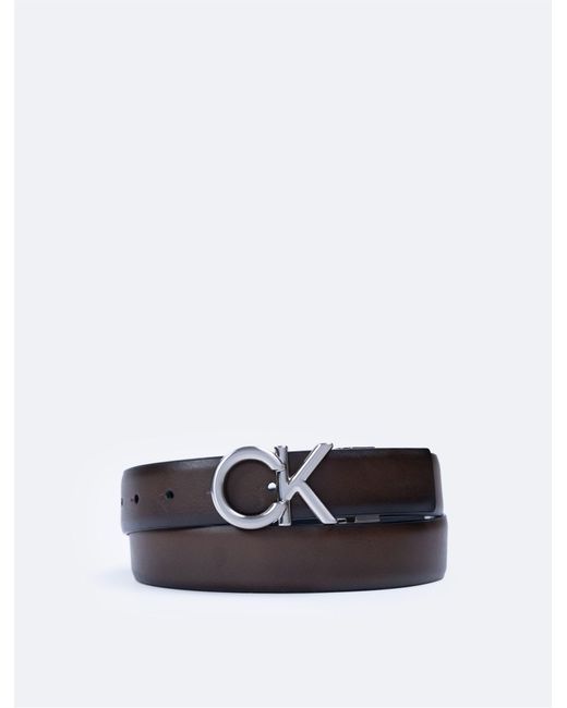 Calvin Klein White Ck Logo Plaque Reversible Dress Belt for men