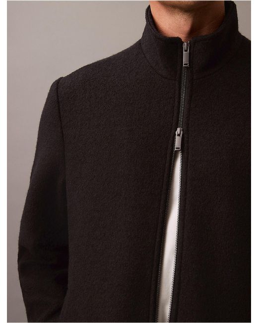 Calvin Klein Gray Wool Blend Classic Zip Shirt Jacket for men