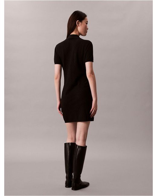 Calvin Klein Black Logo Jacquard Zip Neck Dress