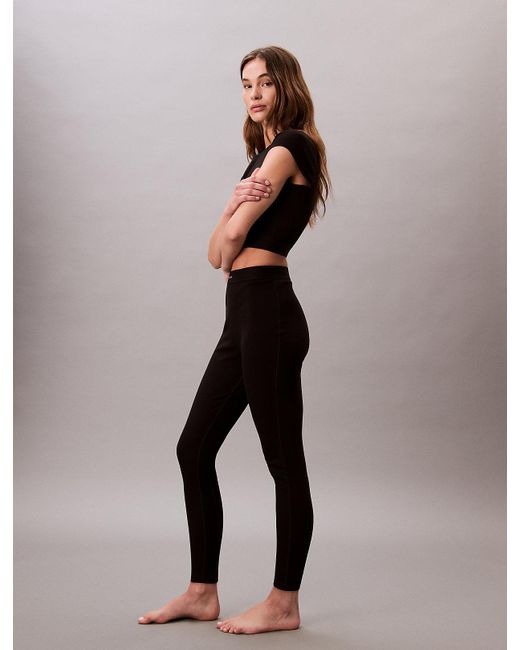 Calvin Klein Black Ribbed Cotton Lounge Leggings
